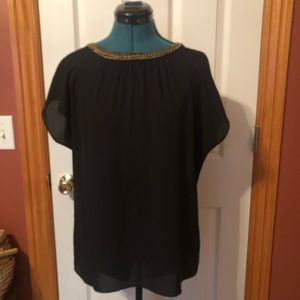Ann Taylor Black shirt with gold beaded neckline